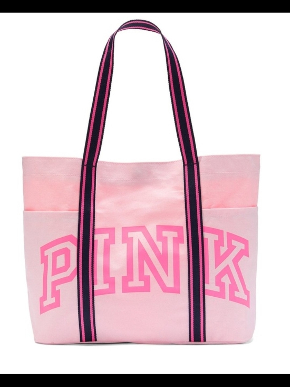 PINK Victoria's Secret Pink Canvas Tote with Striped Handles